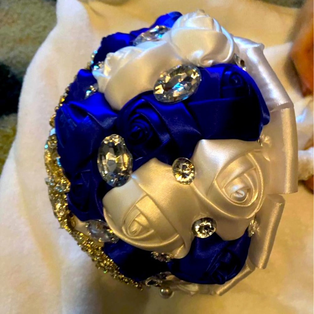Royal Blue Rhinestone and Pearl Wedding or Formal Bouquet